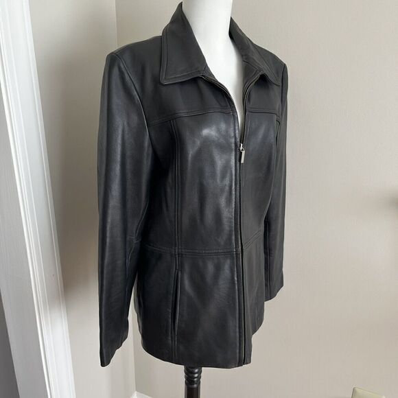 Colebrook Y2K Leather Jacket Womens L Zip Front Black Moto Soft Genuine - Picture 4 of 10